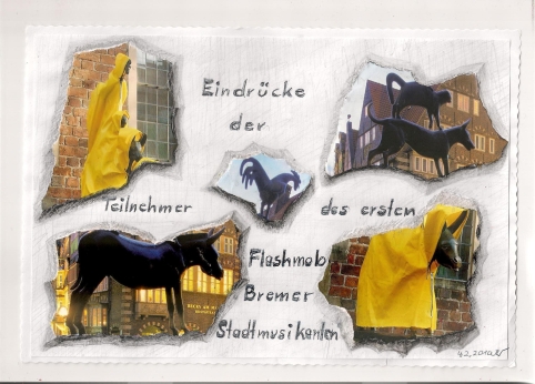 Flashmob Bremer Stadtmusikannten, Collage, 2009, 21 cm x 30 cm Flashmob Bremer Stadtmusikannten
